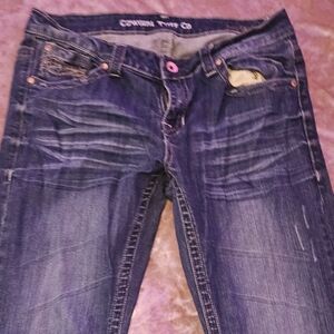 Cowgirl tuff  dark don't fence ne in jeans